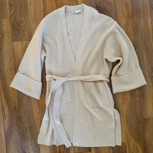 Zara Cream Ribbed Knit Cardigan